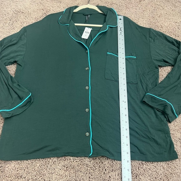 NWT new medium Anthropologie briar piped pajama top button down Holly green teal - Picture 14 of 17